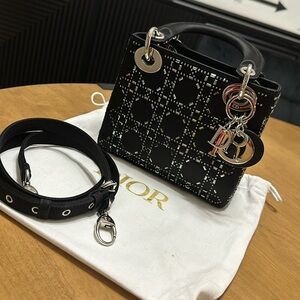 Mini Lady Dior Bag Black Strass Cannage Satin